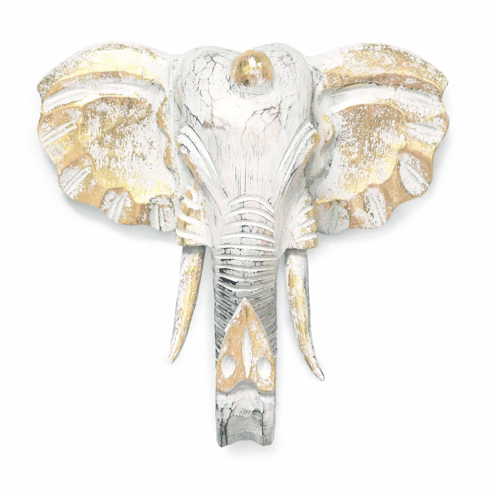 Large Gold and Whitewash Elephant Head Decorative Figure for Home