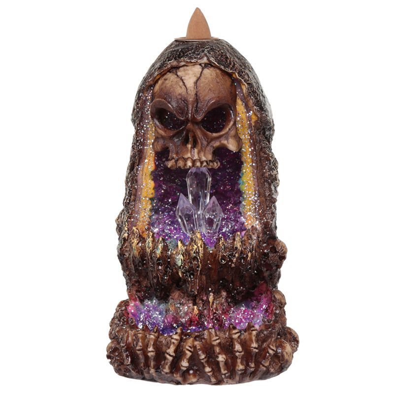 Skull Crystal Cave LED Backflow Incense Burner for Unique Decor