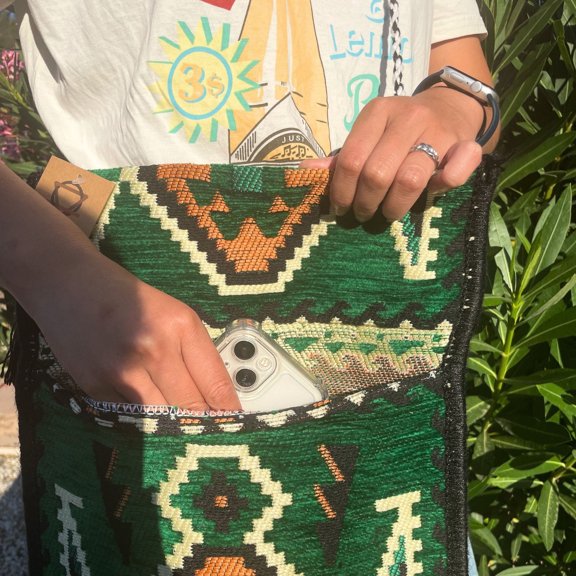 Emerald Green Kilim Messenger Festival Bag for Summer Outings
