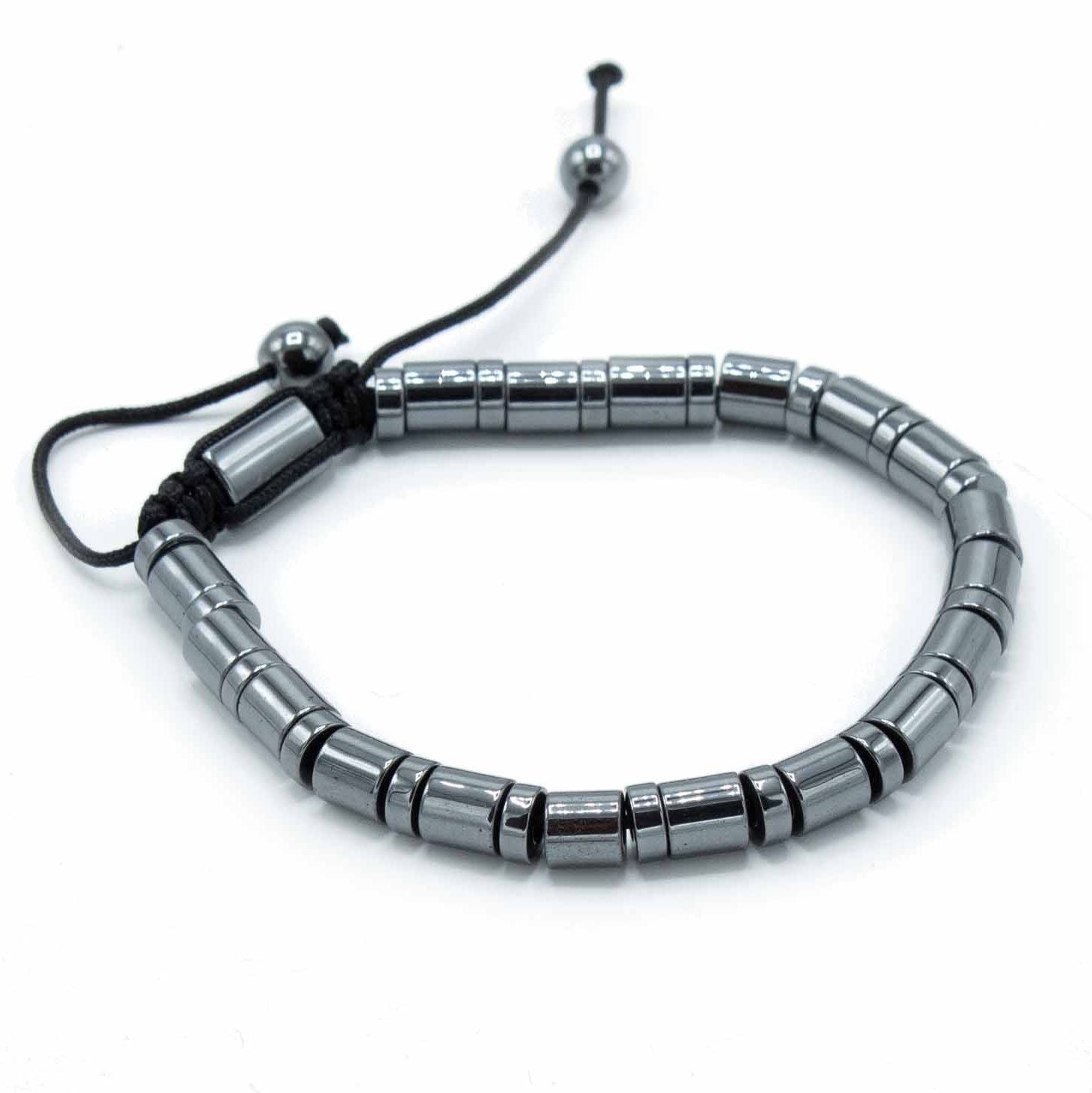 Magnetic Hematite Shamballa Bracelet with Cylinders and Circles