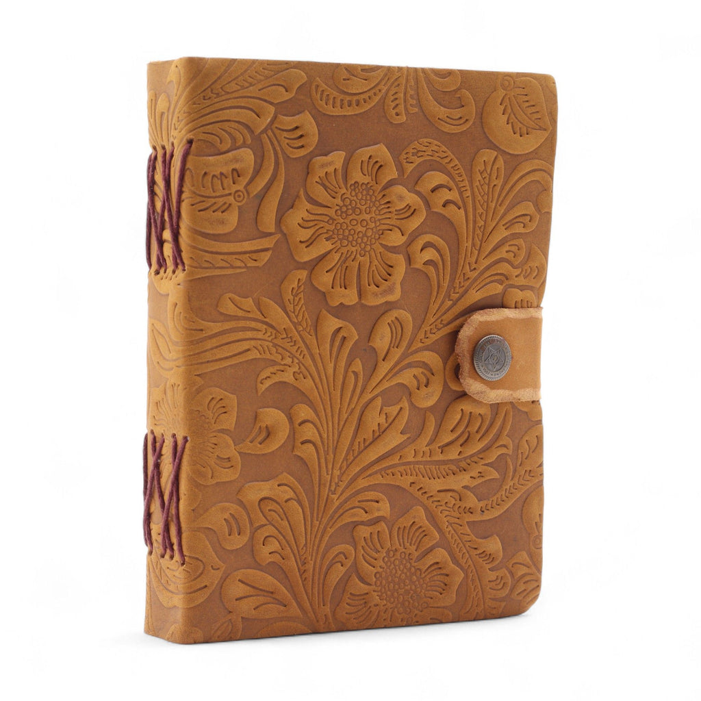 Leather Embossed Notebook in Tan Floral Pattern for Writing