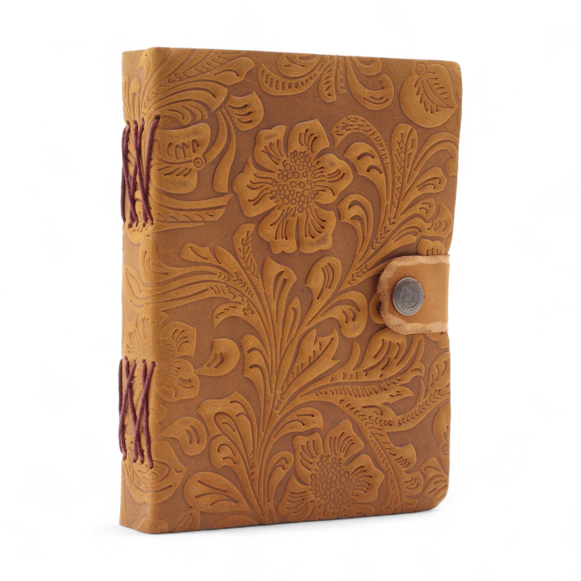 Leather Embossed Notebook in Tan Floral Pattern for Writing