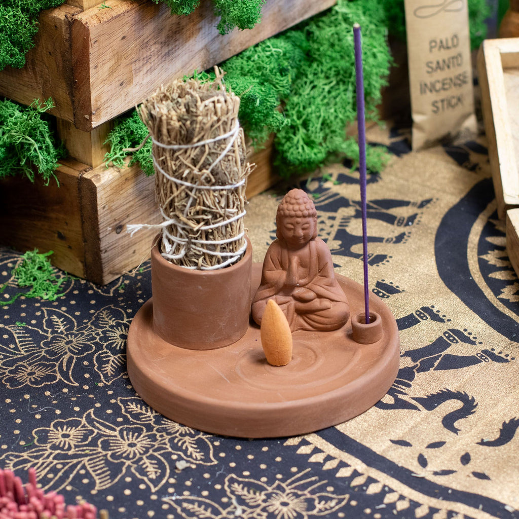 Multi Purpose Buddha Incense Plate with Natural Terracotta Design