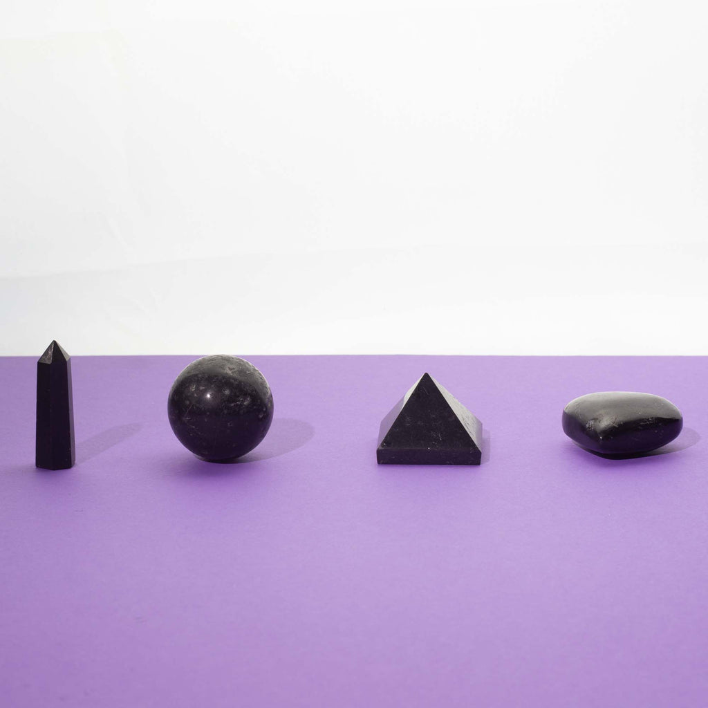 Four Gemstone Shapes Set Featuring Black Tourmaline for Décor