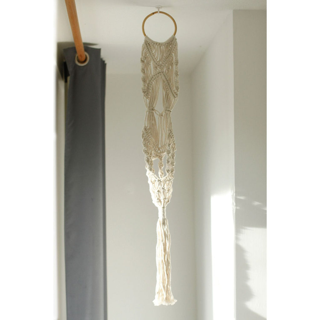 Macrame Pot Holder Long With Ratten Hoop for Home Decor Style