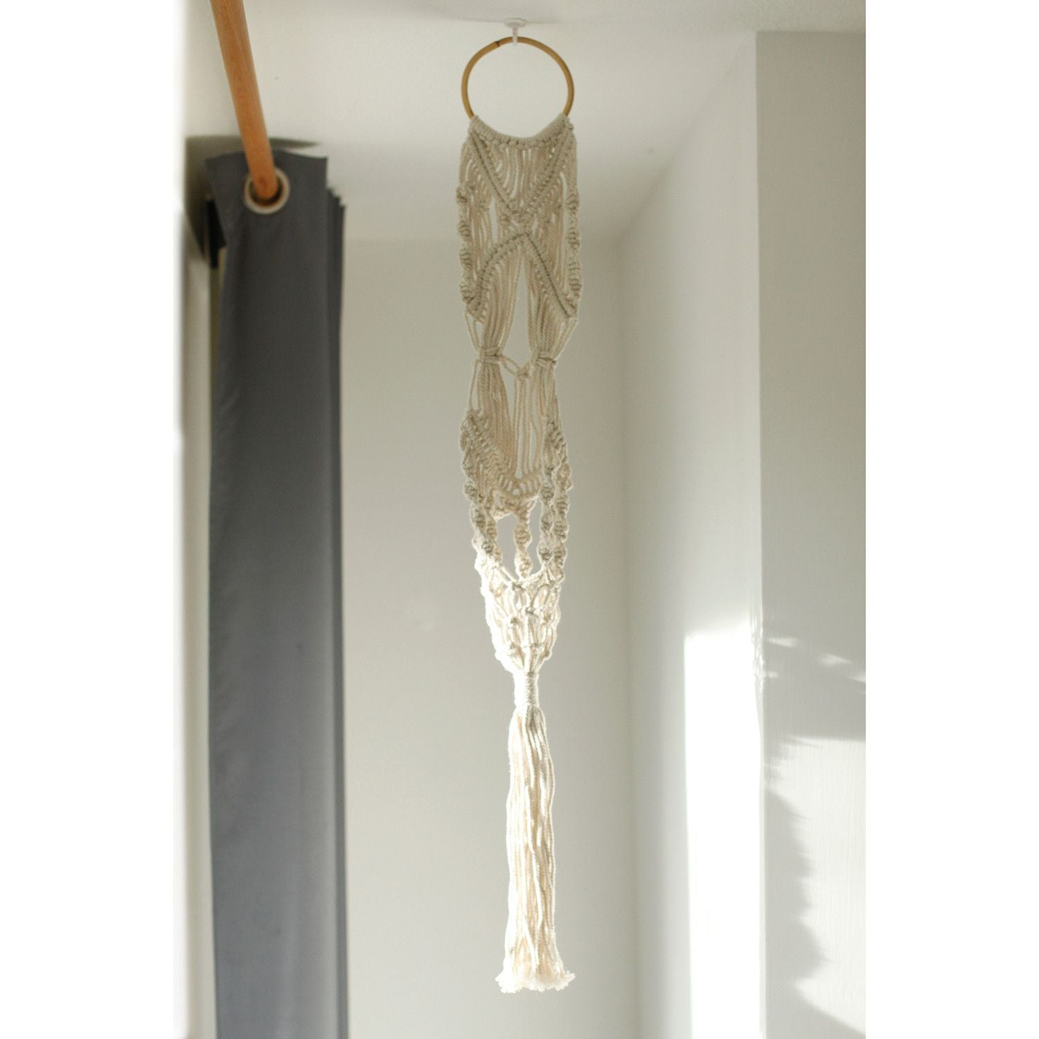 Macrame Pot Holder Long With Ratten Hoop for Home Decor Style