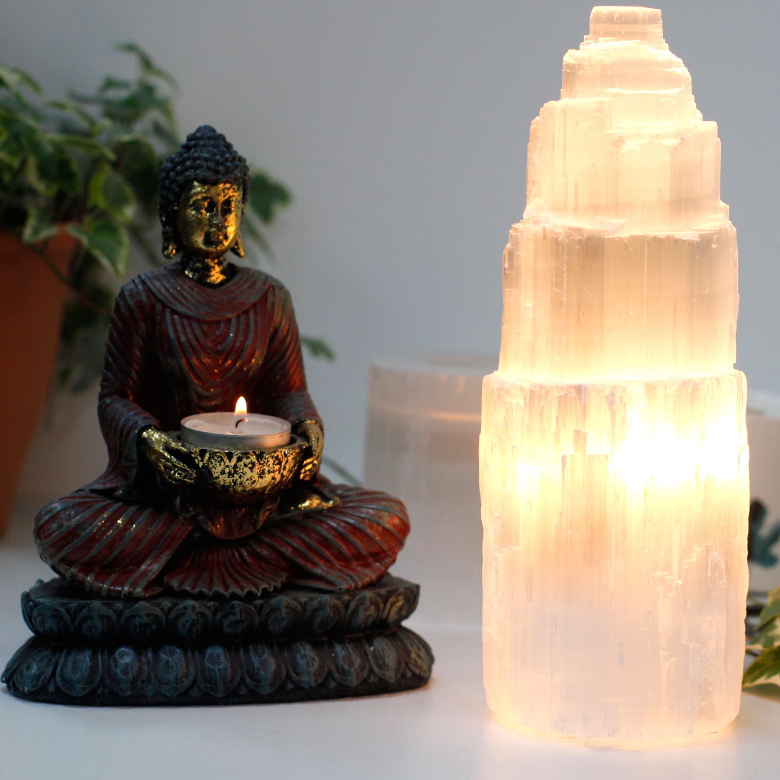 Natural Selenite Tower Lamp 25 cm for Home Decor and Gifts