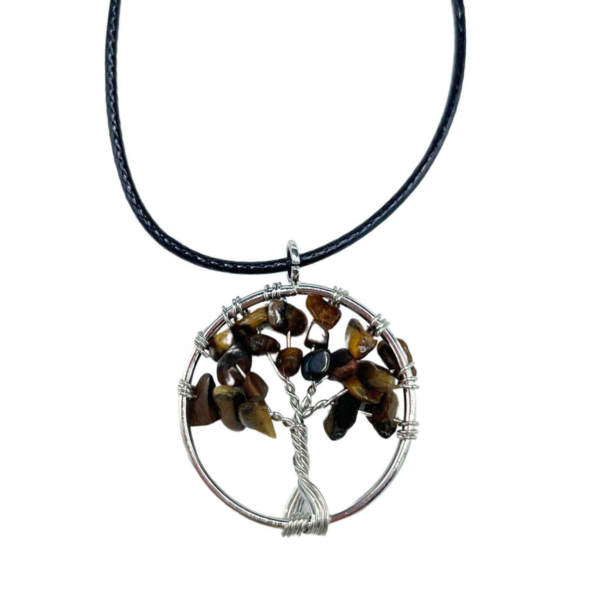 Tree of Life Pendant in Tiger Eye with Intricate Design Detail