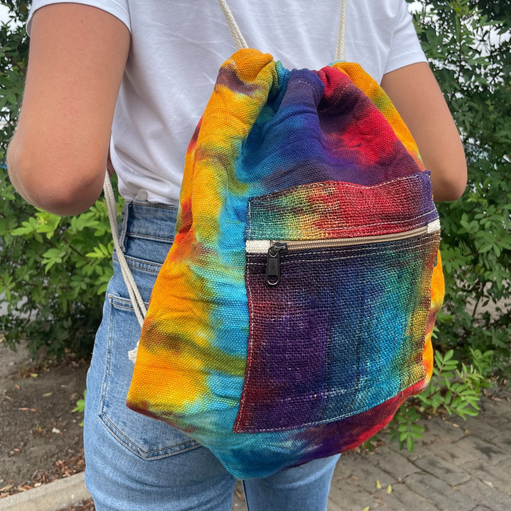 Tiedye Hemp String Bag with Colourful Design for Everyday Use