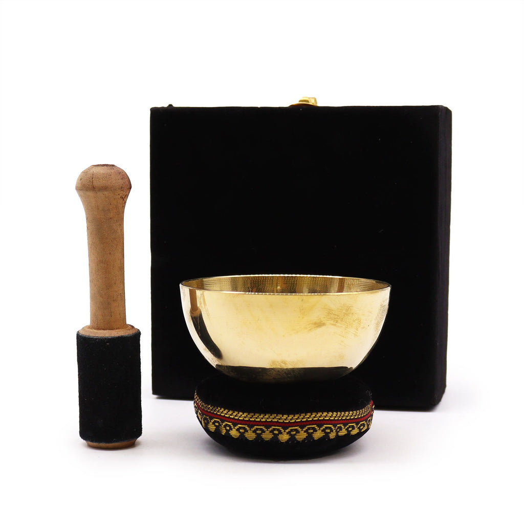 Brass Singing Bowl Gift Set 9cm with Velvet Cushion and Box