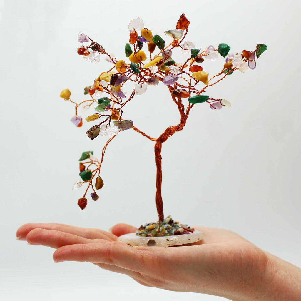 Lrg Gemstone Tree with Multi Stones on Natural Agate Base Display