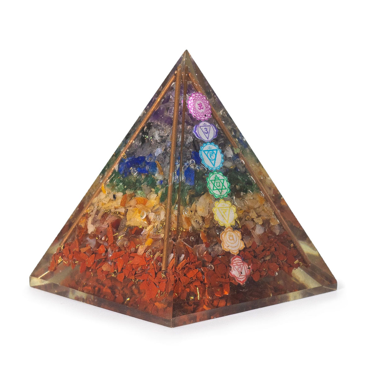 Medium Organite Pyramid 7x6cm - Copper Bars - 7 Charkra Chips