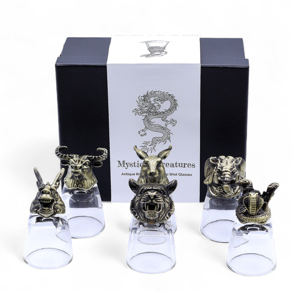 Gift Set of 6 Mystical Creatures Shot Glasses in Antique Bronze
