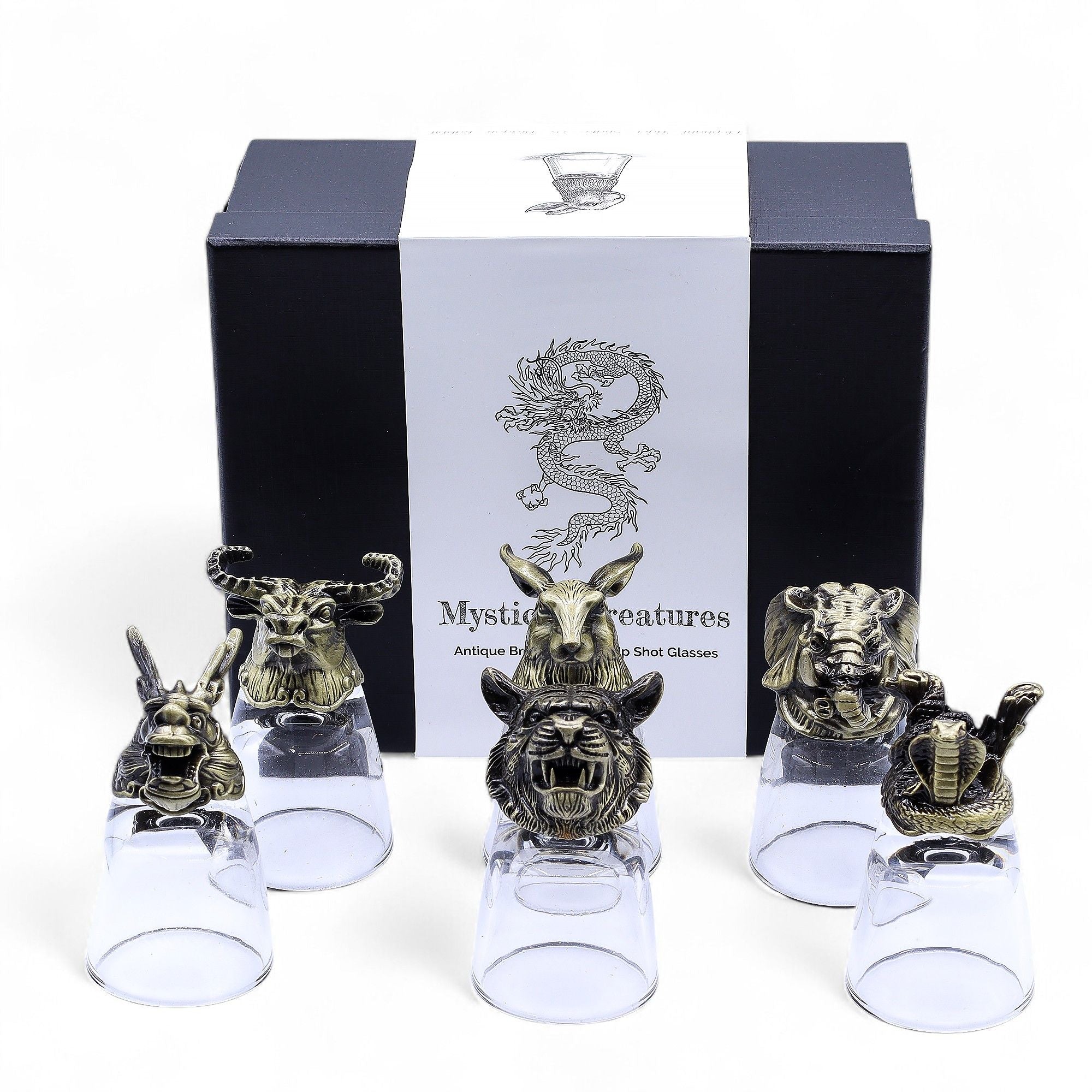 Gift Set of 6 Mystical Creatures Shot Glasses in Antique Bronze