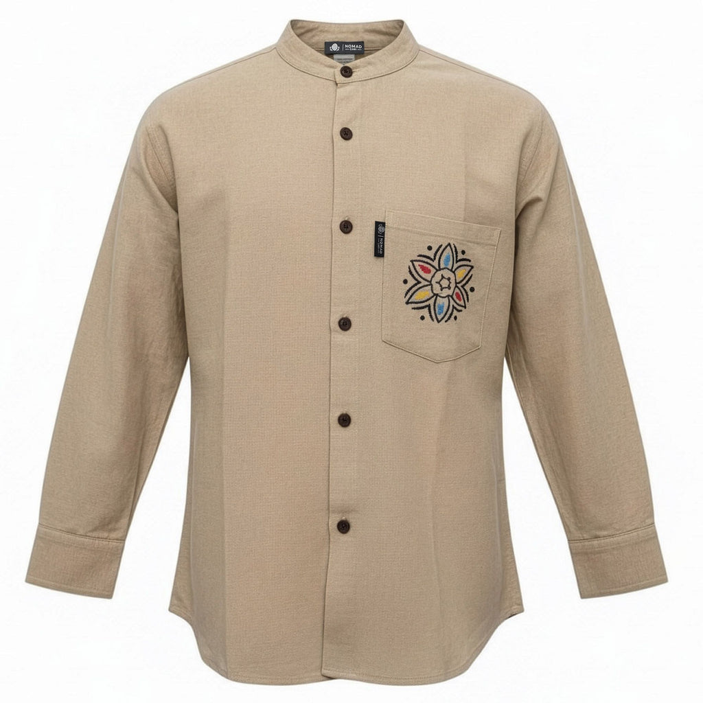 Nomad Sari Kathmandu Shirt in Stone with Hand Painted Pocket