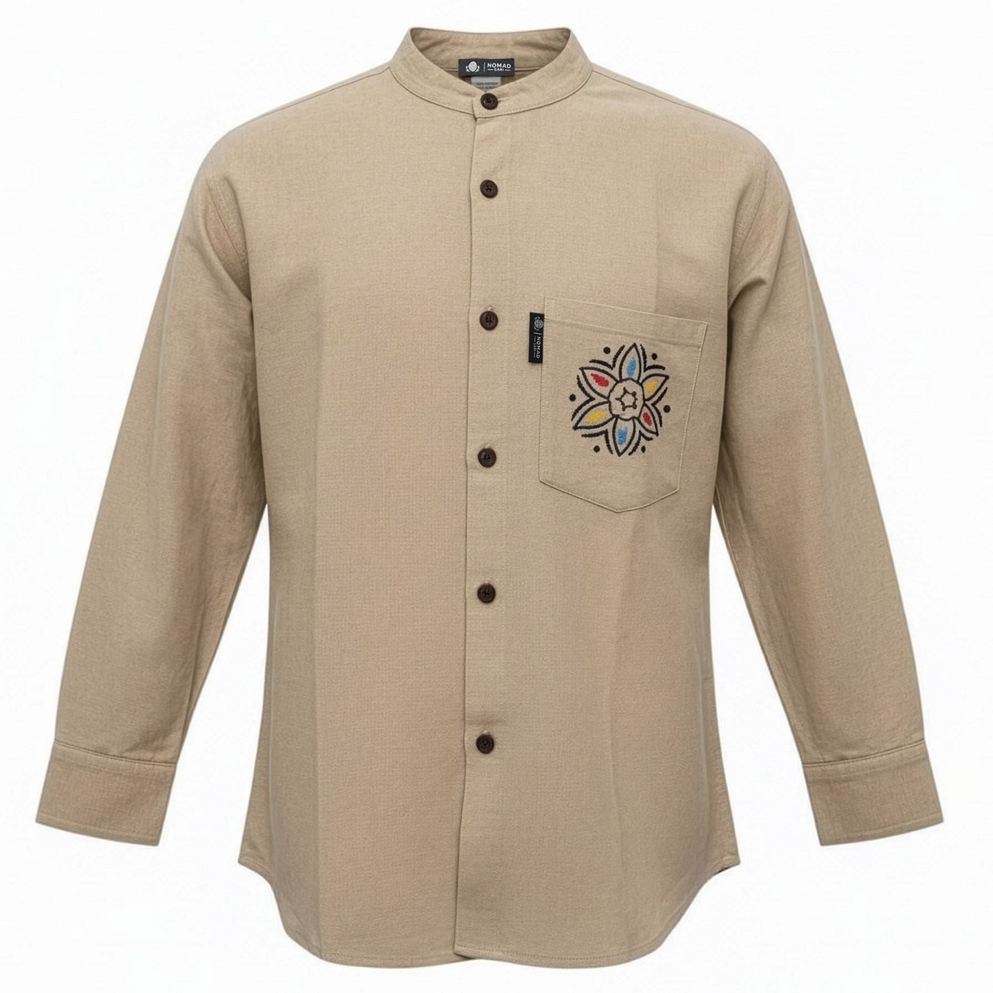 Nomad Sari Kathmandu Shirt in Stone with Hand Painted Pocket