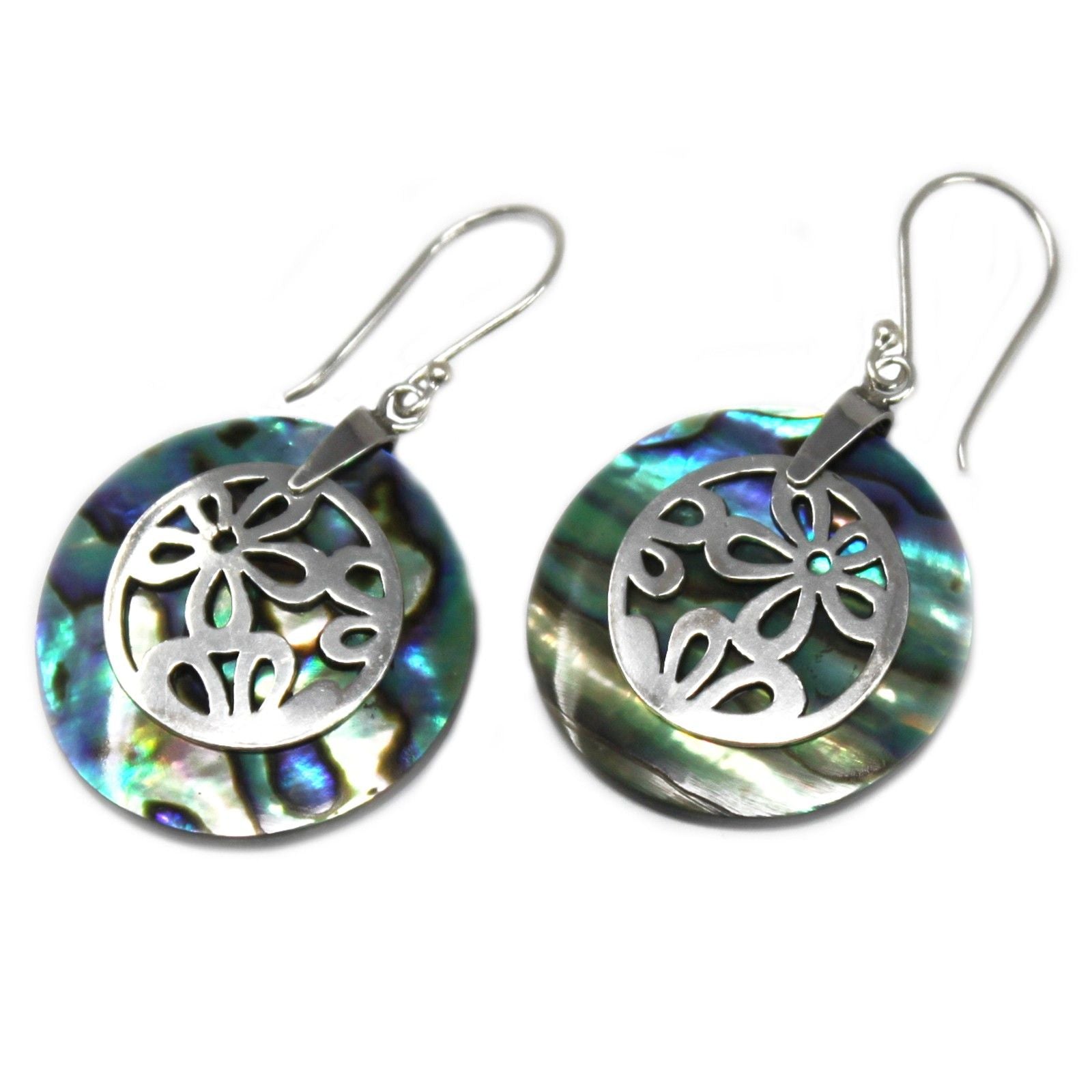 Shell and Silver Earrings with Unique Abalone Flower Design