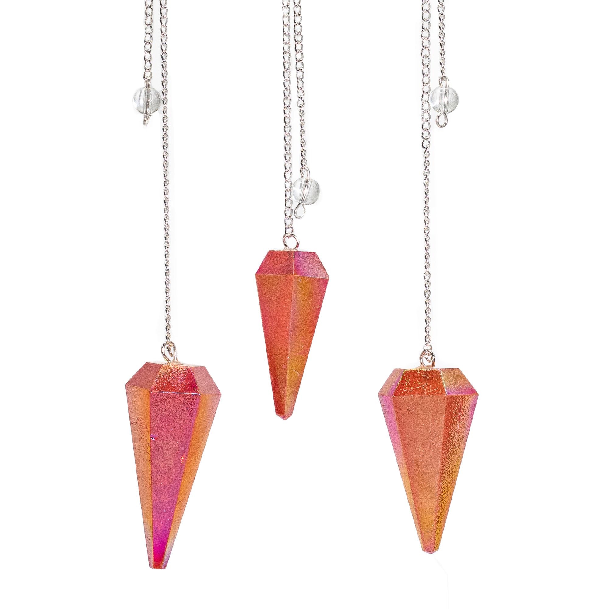 Six Sided Pendulum Aurora Crystal Peach for Focus and Reflection