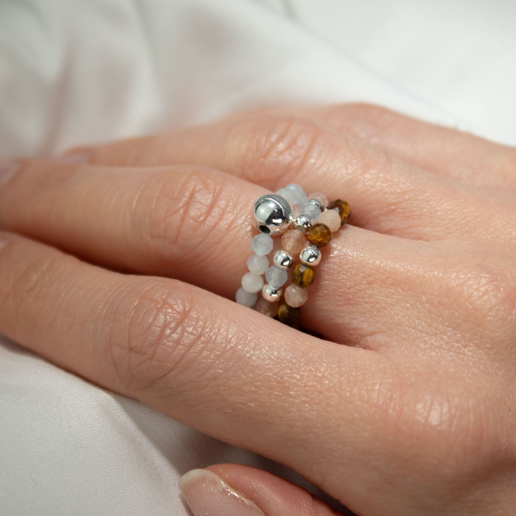 Nymph Spirit Gemstone Ring Set Sea Sunset for Versatile Styling