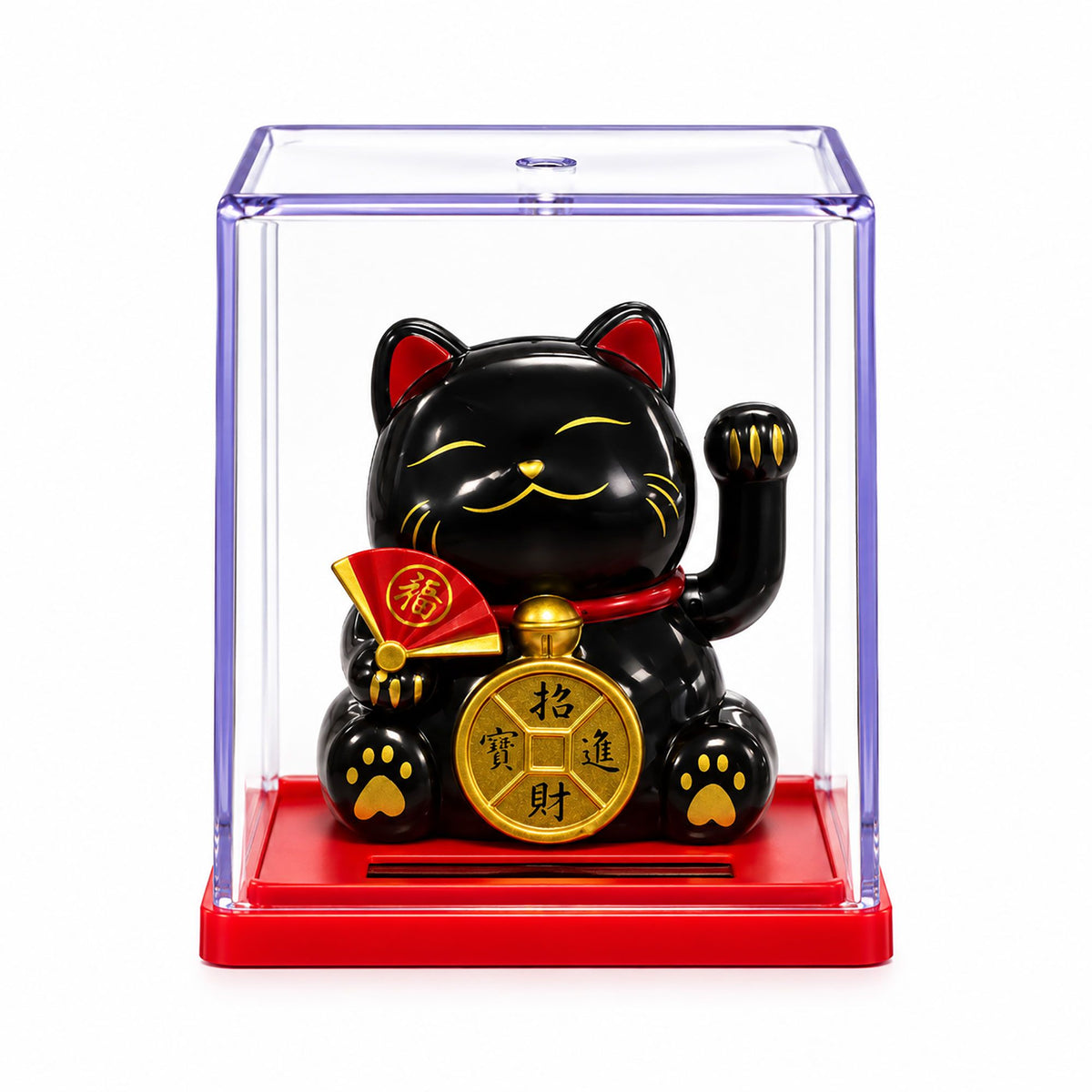 Mini Solar Powered Japanese Lucky Cat in Display Box – Black