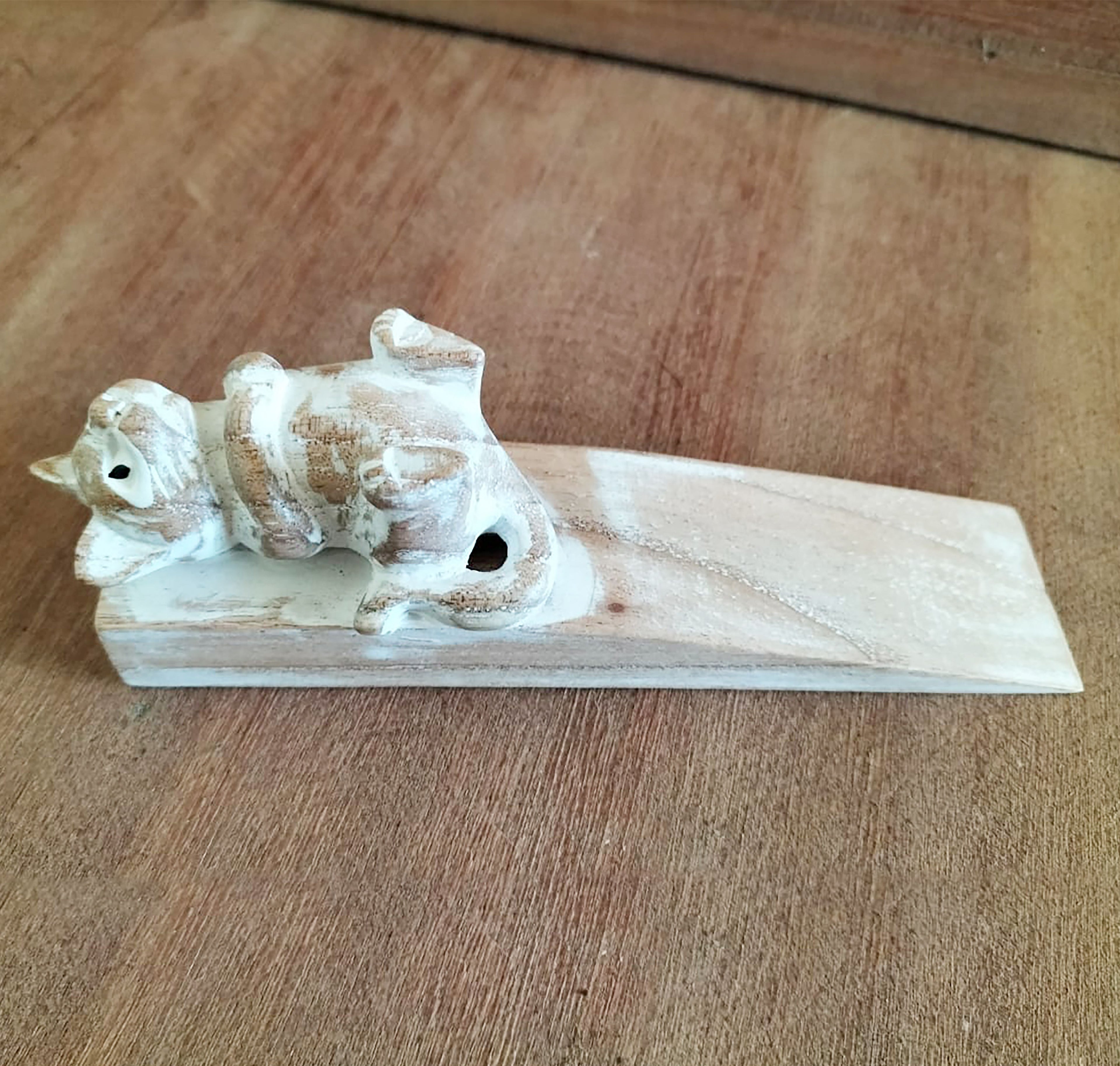 Hand Carved Kitten Doorstop for Charming Home and Office Décor