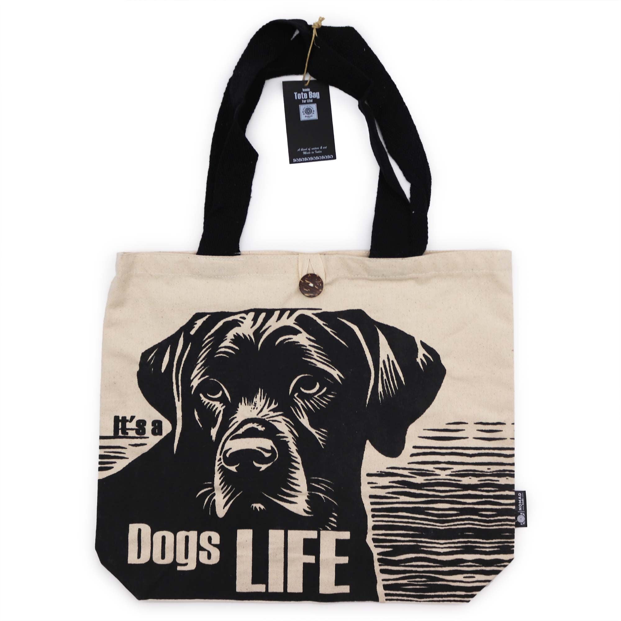 Iconic Classic Tote Bag It's a Dogs Life White Cotton Design