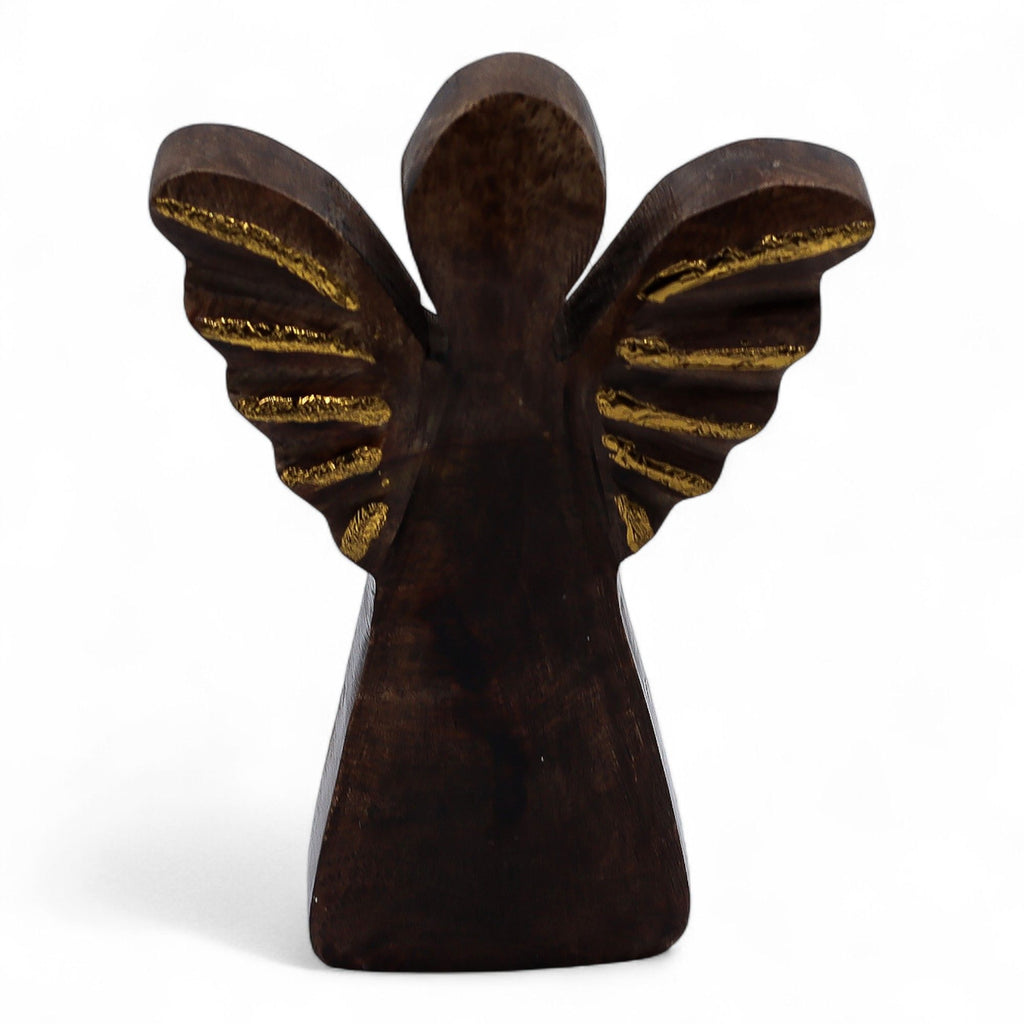 Small Mango Wood Angel with Elegant Gold Wings for Home Decor