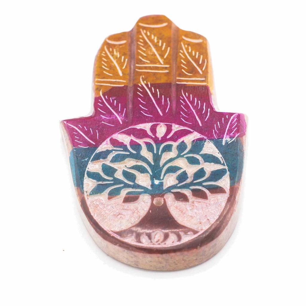 Soapstone Hamsa Incense Holder with Tree of Life Design 9x6cm