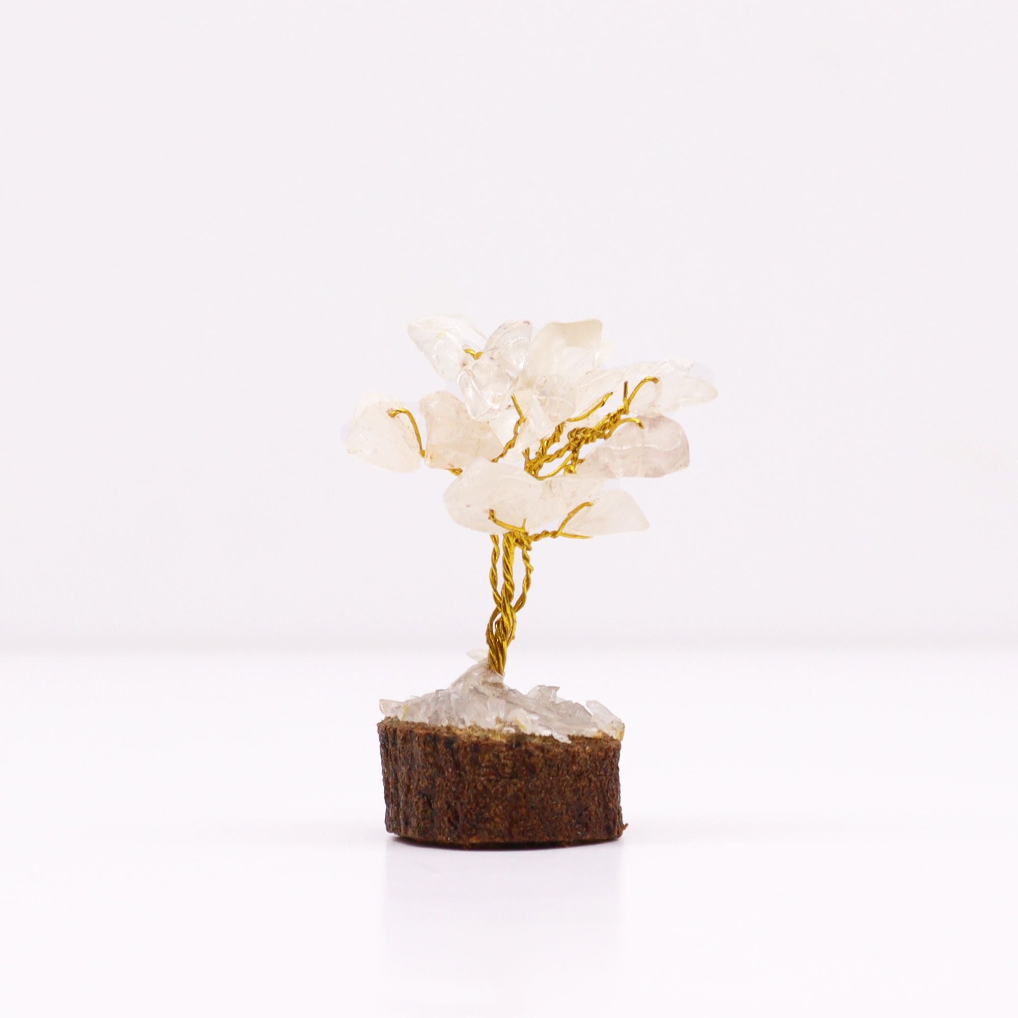 Mini Gemstone Tree on Wood Base with Rock Quartz and 15 Stones