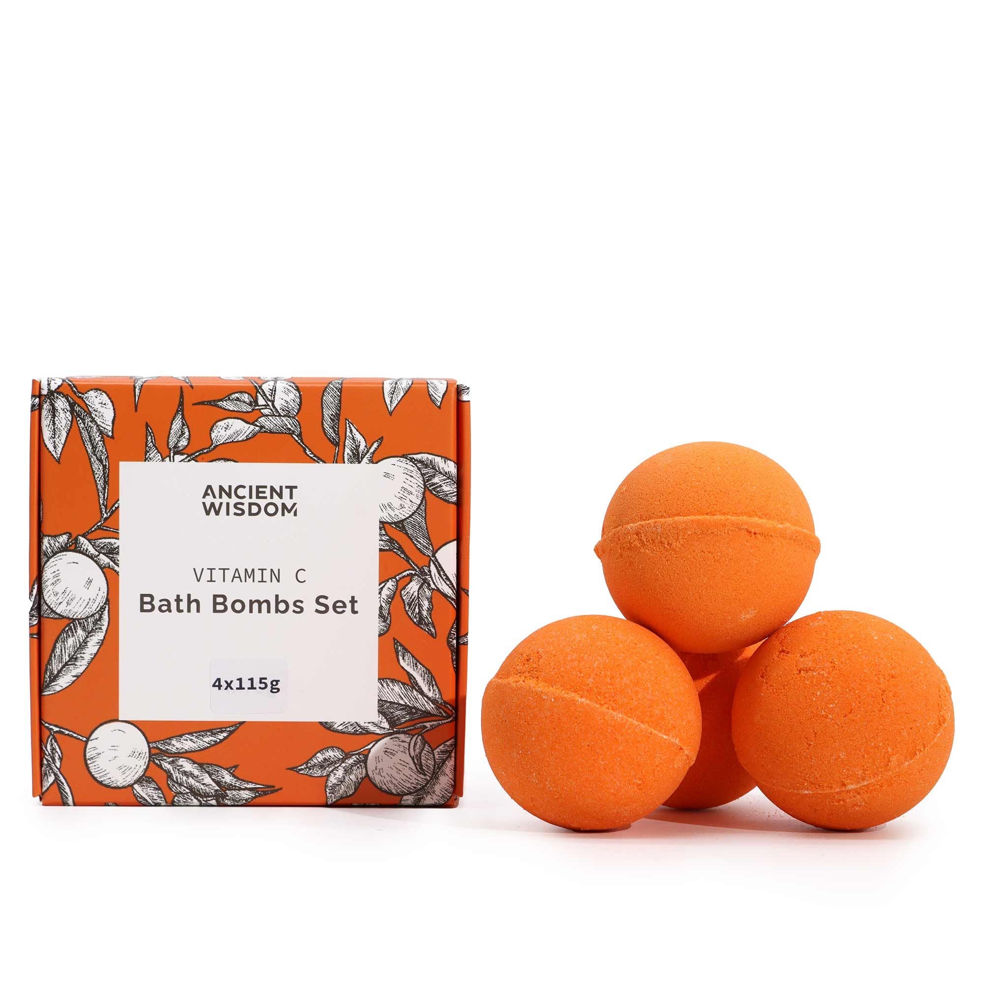 Set of 4 Vitamin C Bath Bombs for Aromatherapy and Relaxation