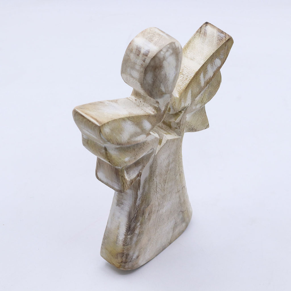 Mango Wood Angel Whitewash with Star Cut Out for Home Decor