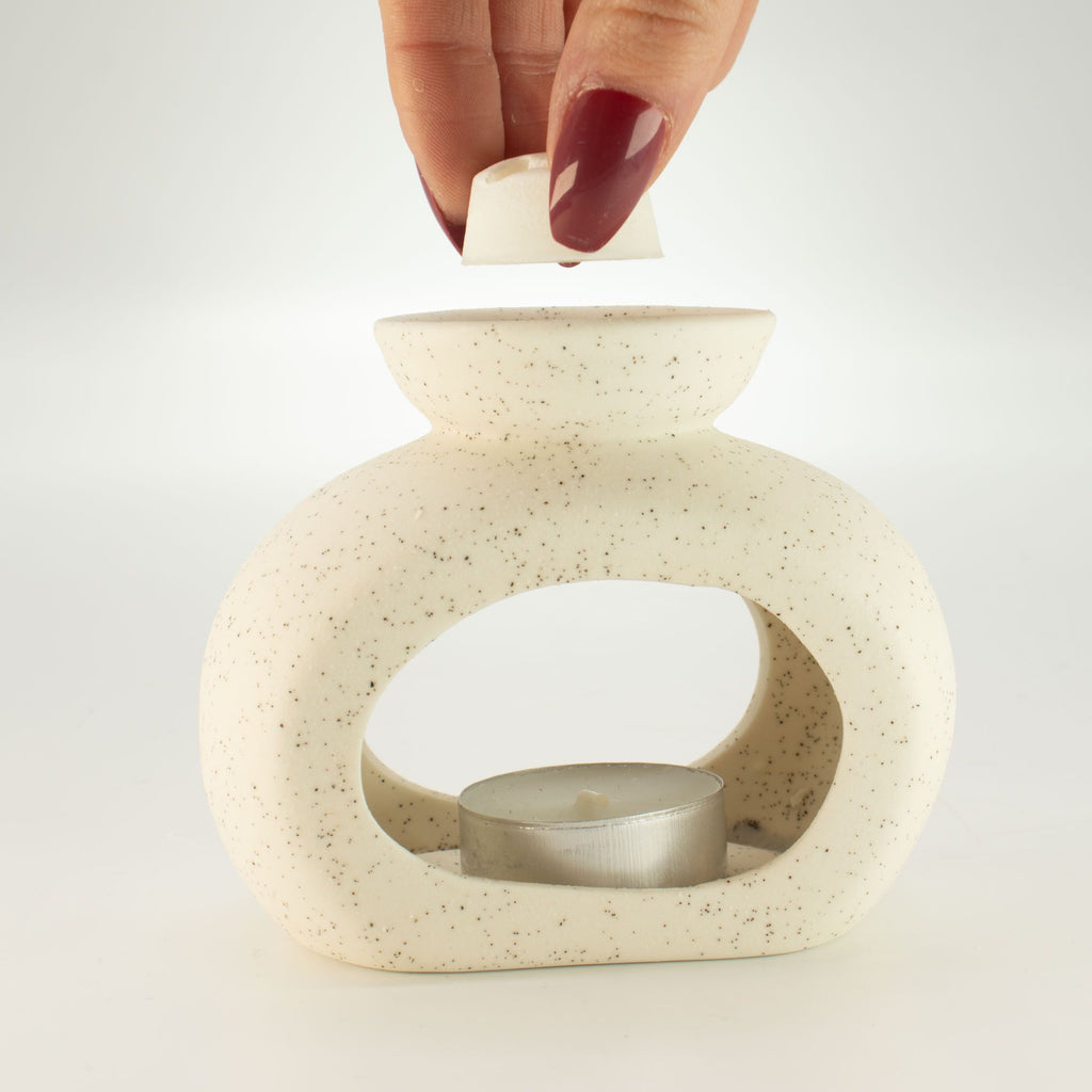 Ceramic Zen Oil Burner Oval Pebble Speckled Off White Design