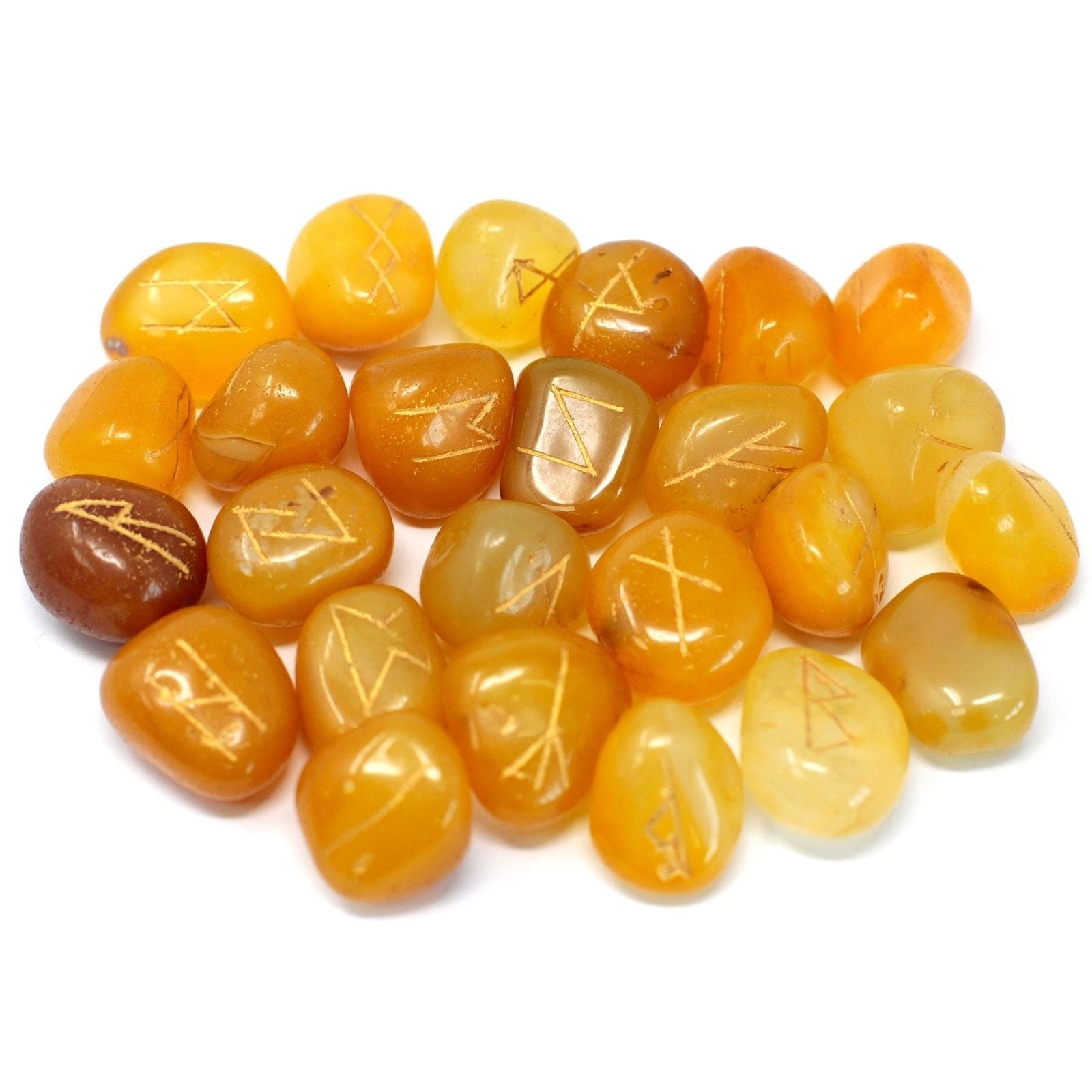 Runes Stone Set in Pouch of Yellow Onyx for Divination Insights