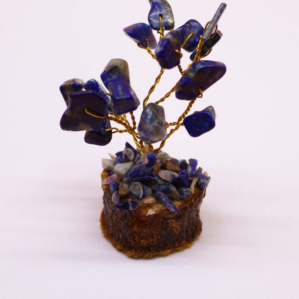 Mini Gemstone Tree on Wood Base with 15 Sodalite Stones Display