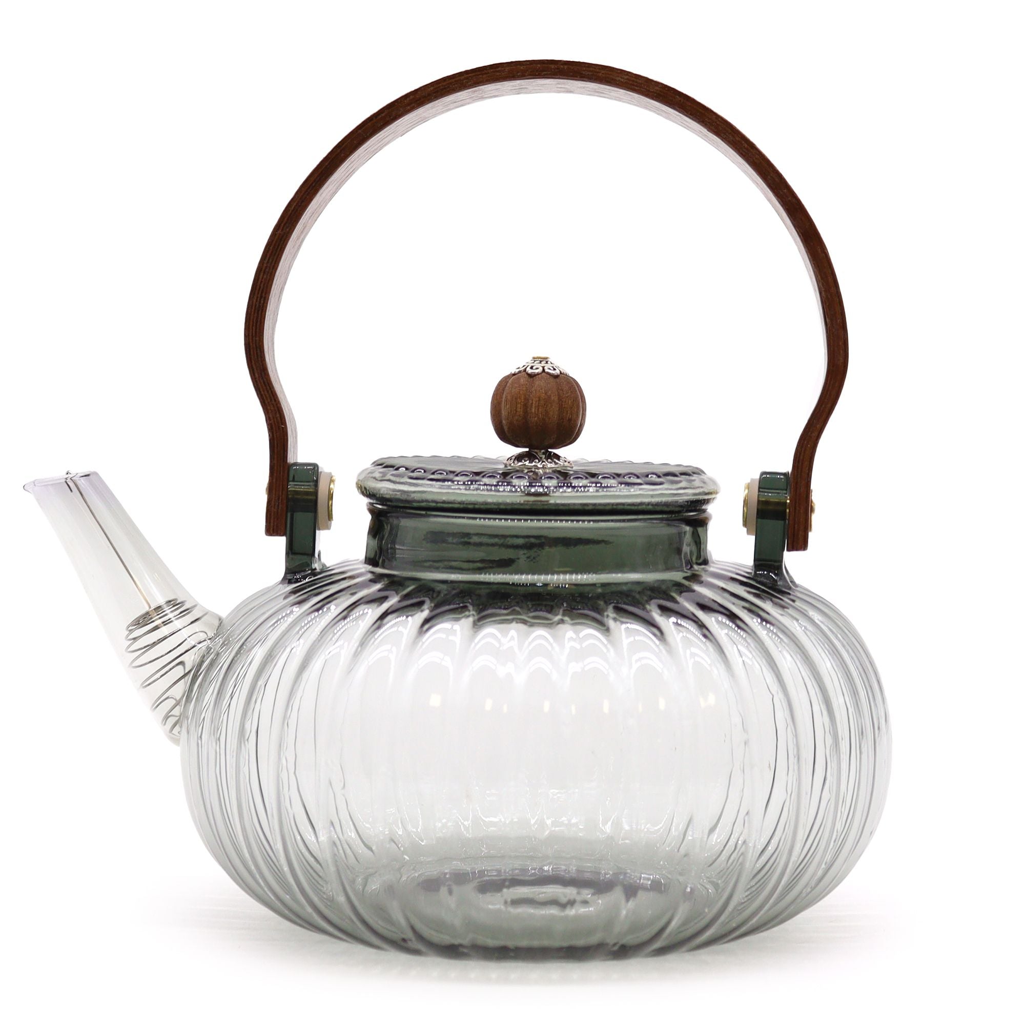 Glass Infuser Teapot with Charcoal Ribbed Pearl Design 950ml
