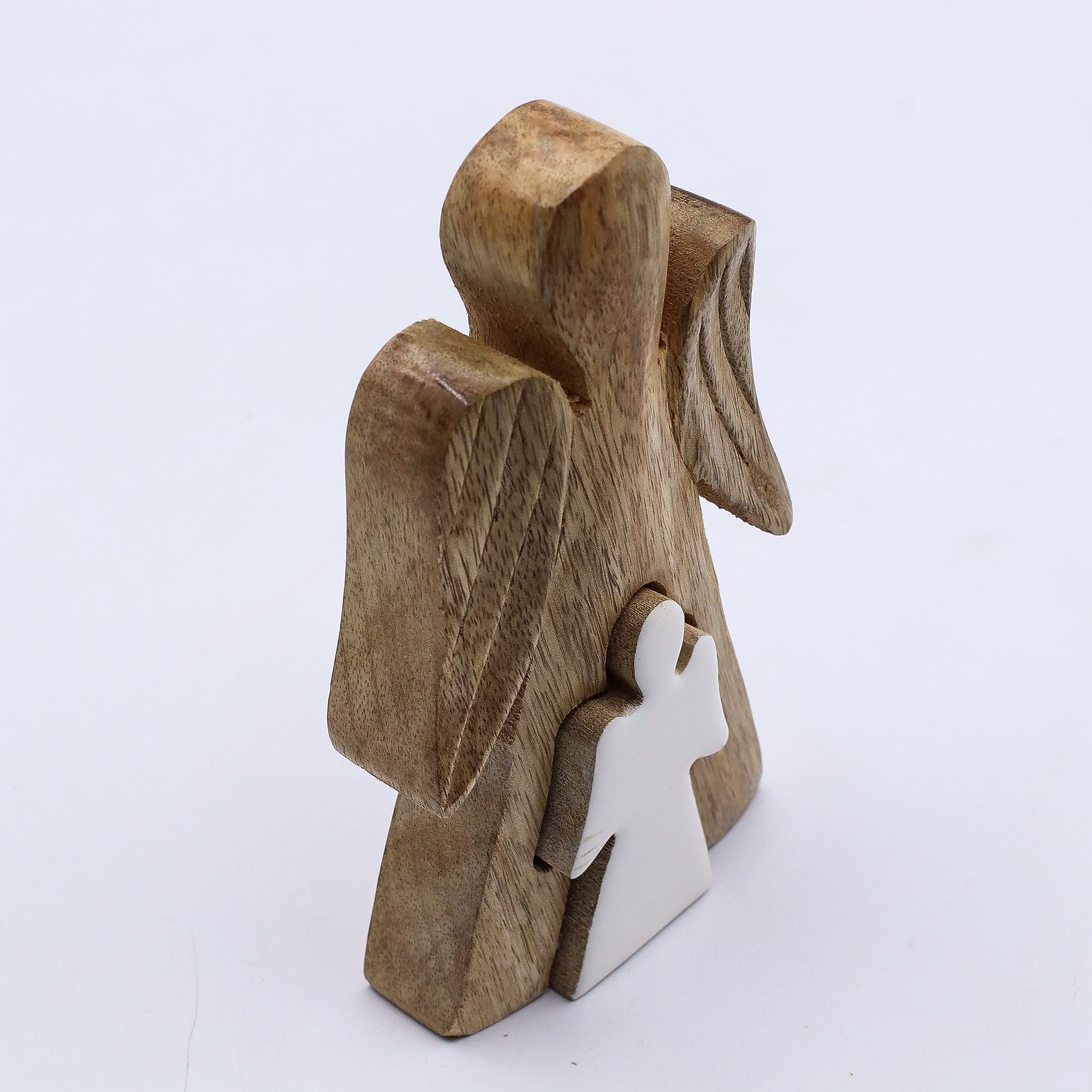Mango Wood Angel Figurine in White Enamel for Home Decor
