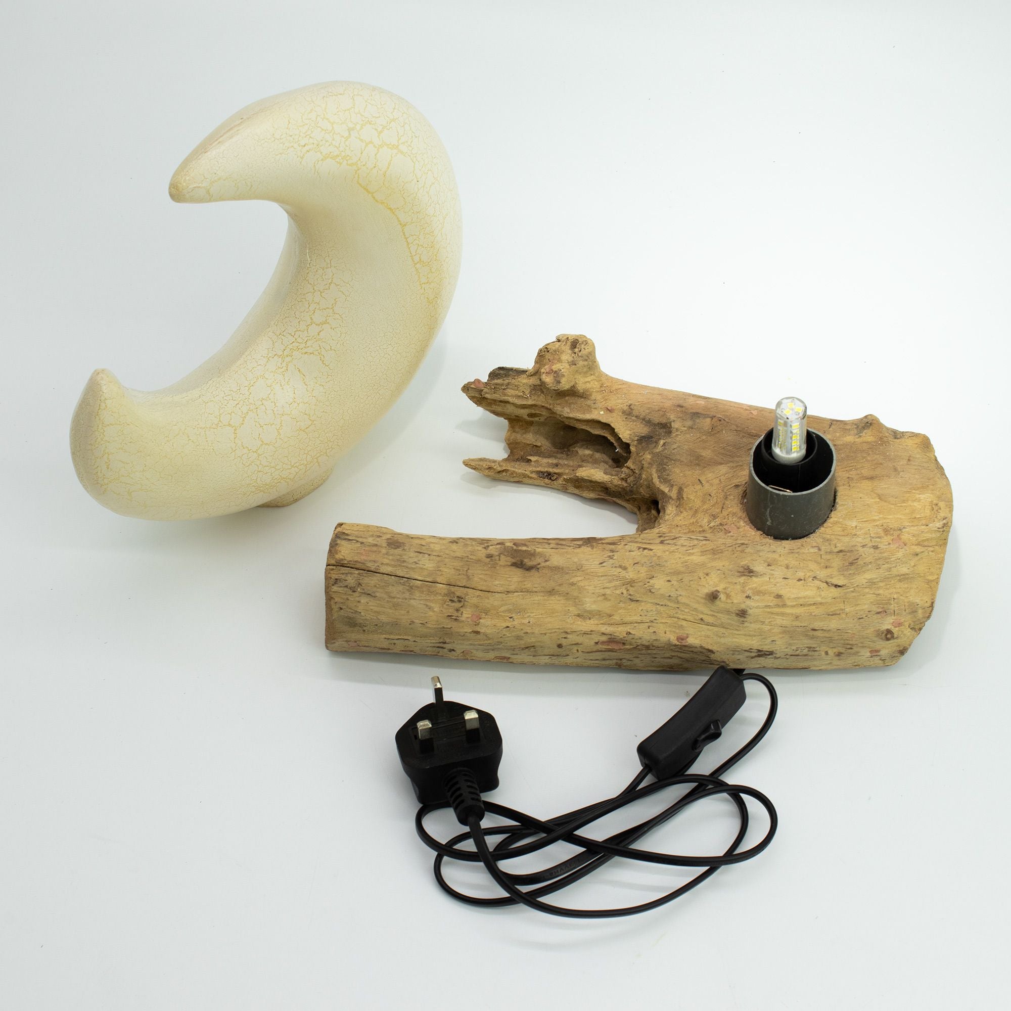DriftGlow Lamp with Crackle Half Moon Shade in Grey Design