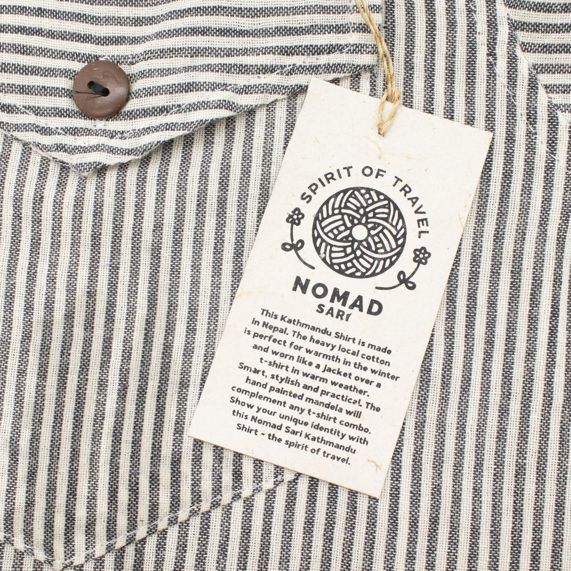 Nomad Sari Grandad Shirt in Grey Stone with Vertical Stripes