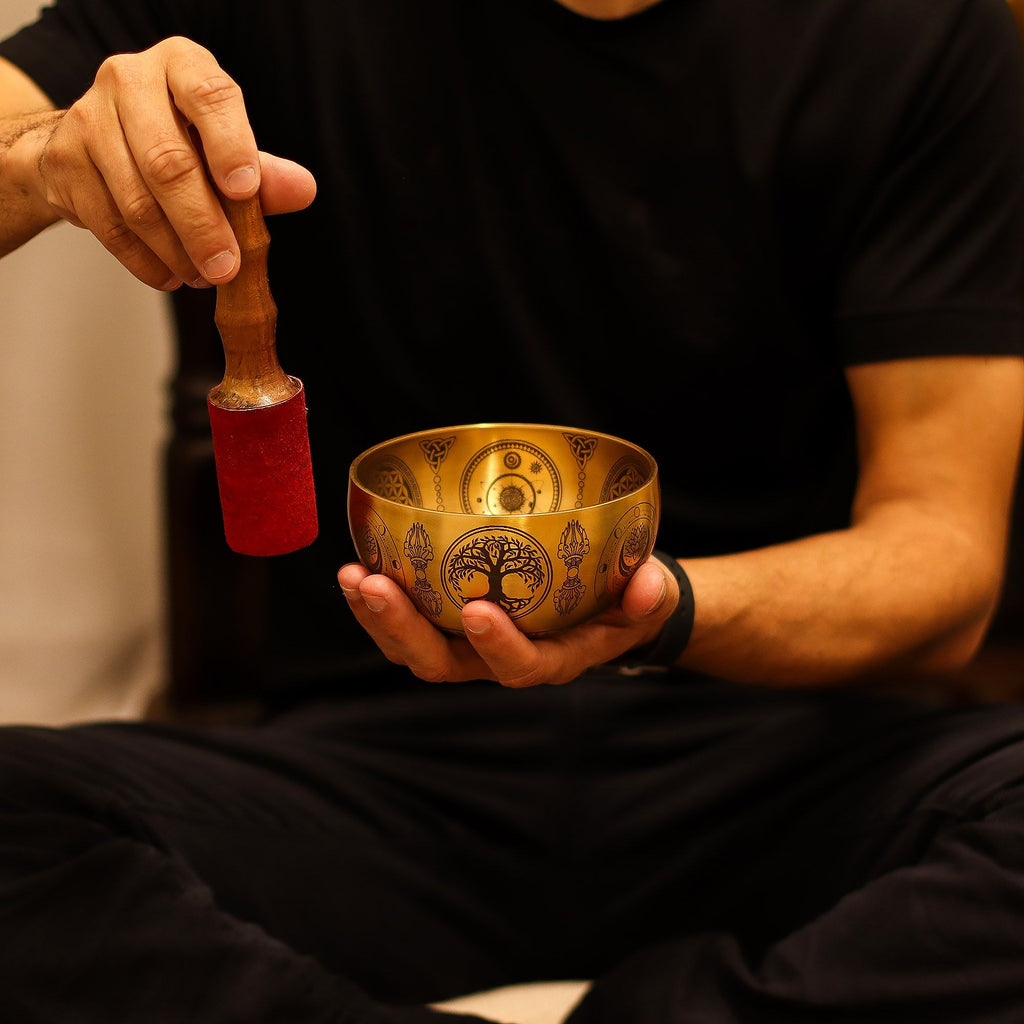 Pure Brass Etched Buddha Set of 4 Singing Bowls for Home Decor