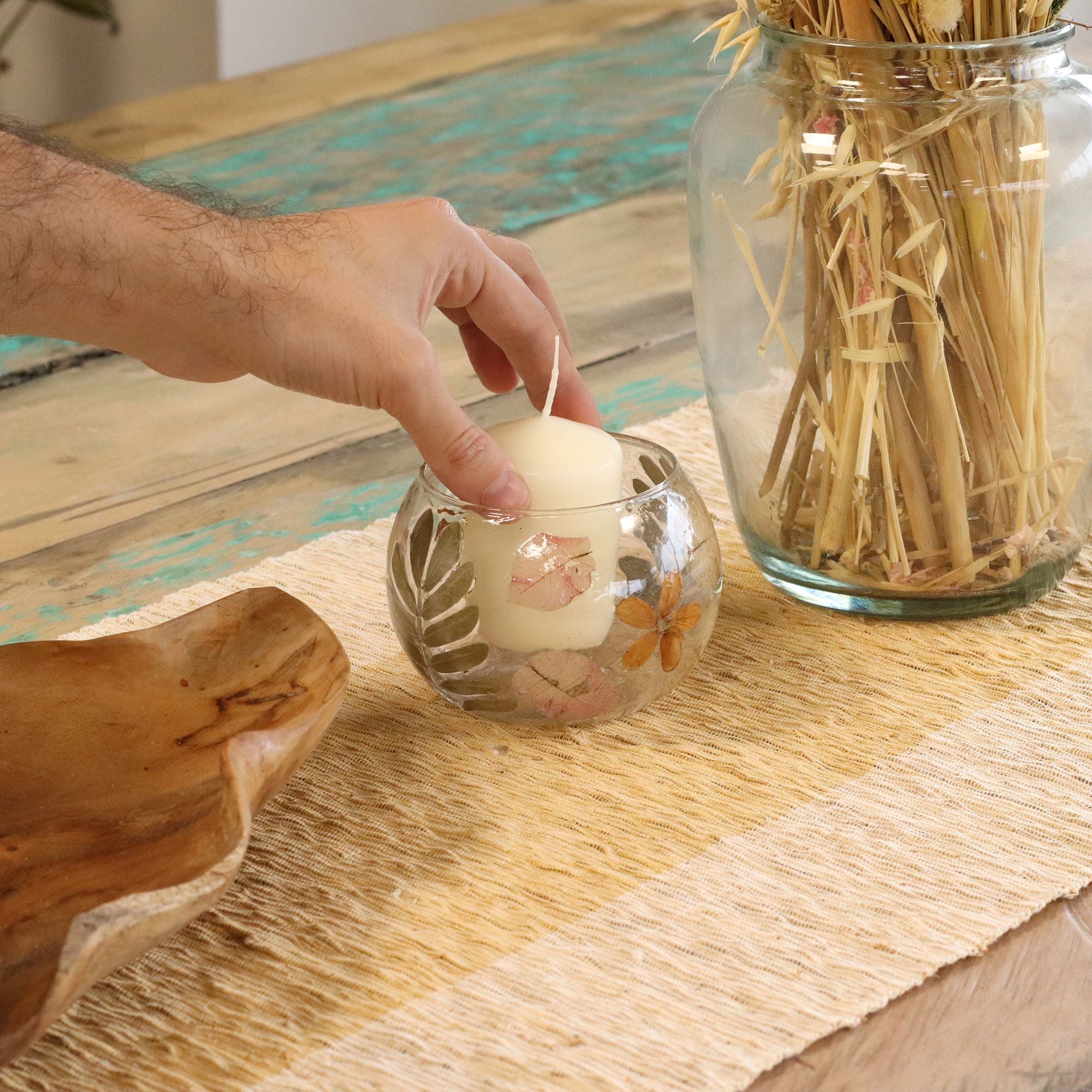 Natural Floral Glass Bowl Candle Holder Primavera for Home Décor