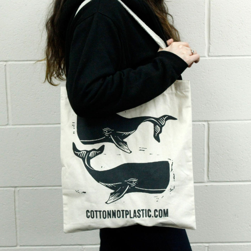 Eco Friendly Large Cotton Bag 6oz with Whales Design for Shopping