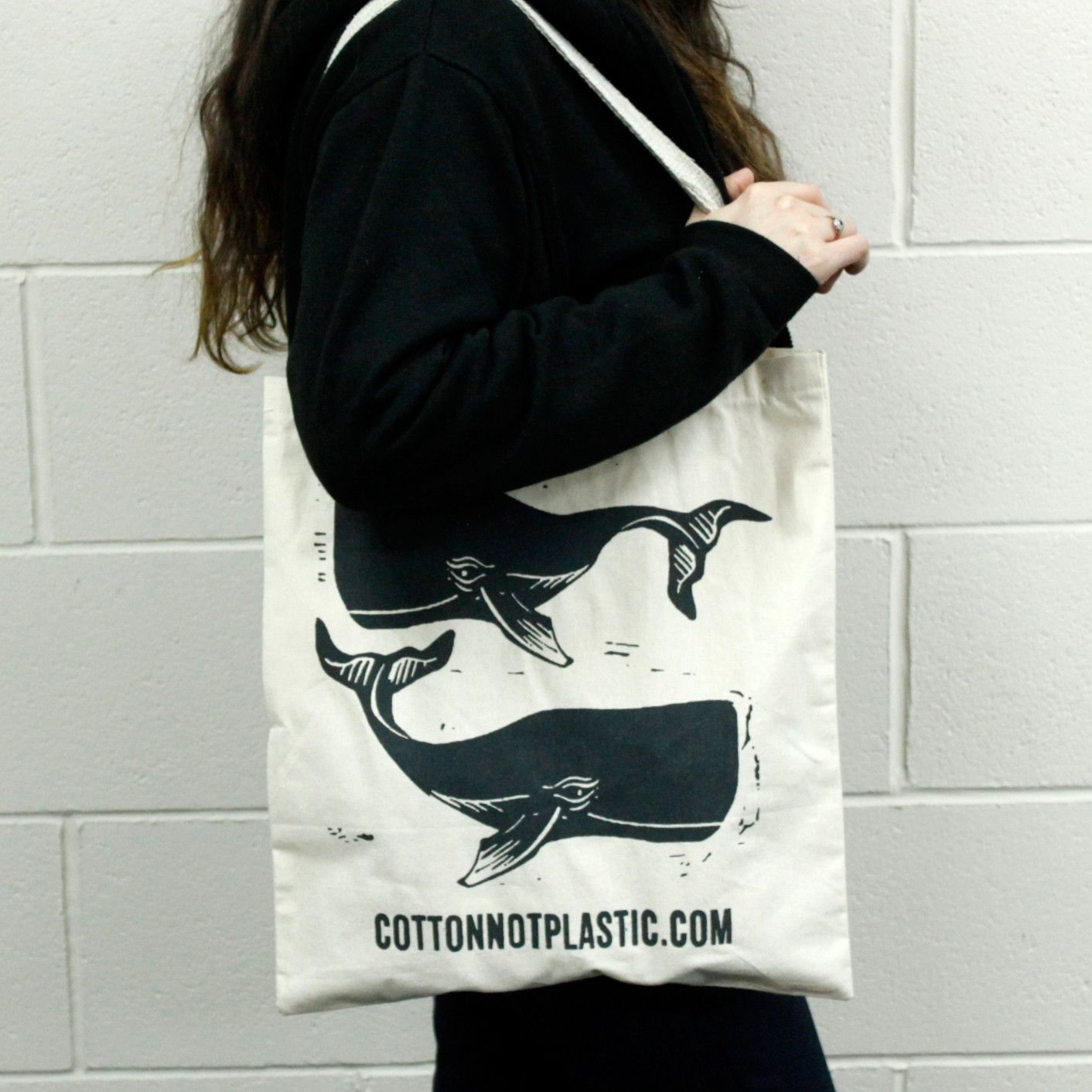 Eco Friendly Large Cotton Bag 6oz with Whales Design for Shopping