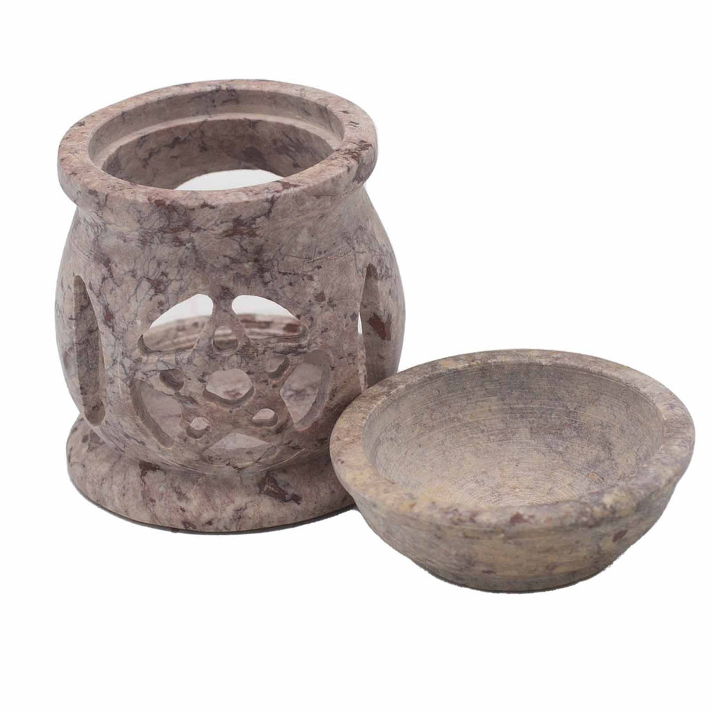 Small Soapstone Oil Burner 8cm with Three Moon Pentagon Design
