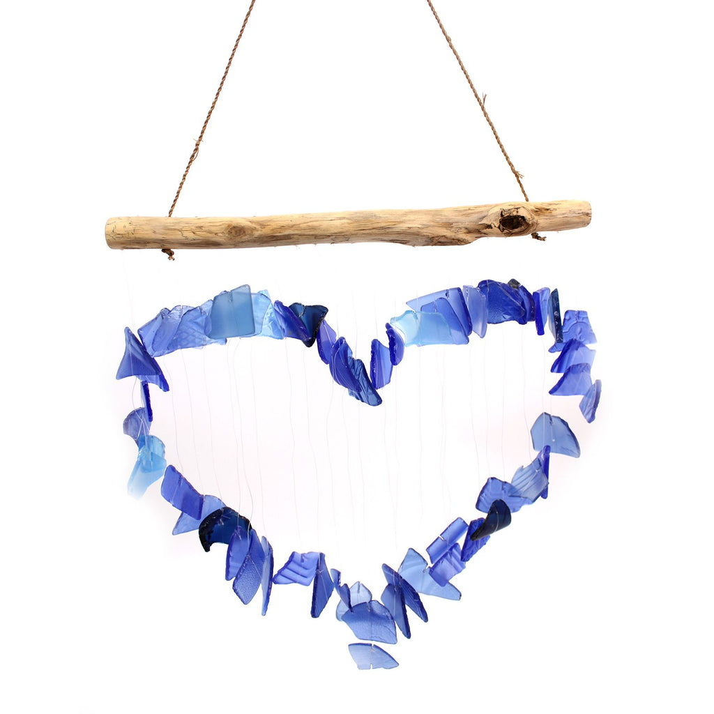 Love Chime Blue Recycled Glass Wind Chimes for Outdoor Decor