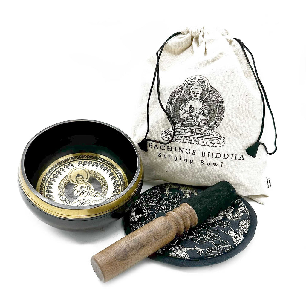Hand Beaten Engraved Singing Bowl Gift Set 14cm with Buddha Design