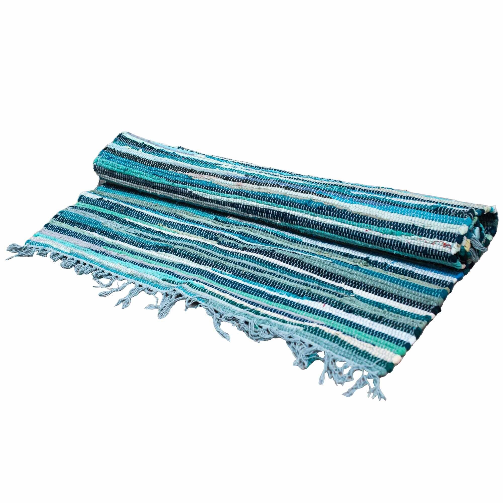 Aqua Blues Room Rag Rug 150x200cm for Coastal Home Decor