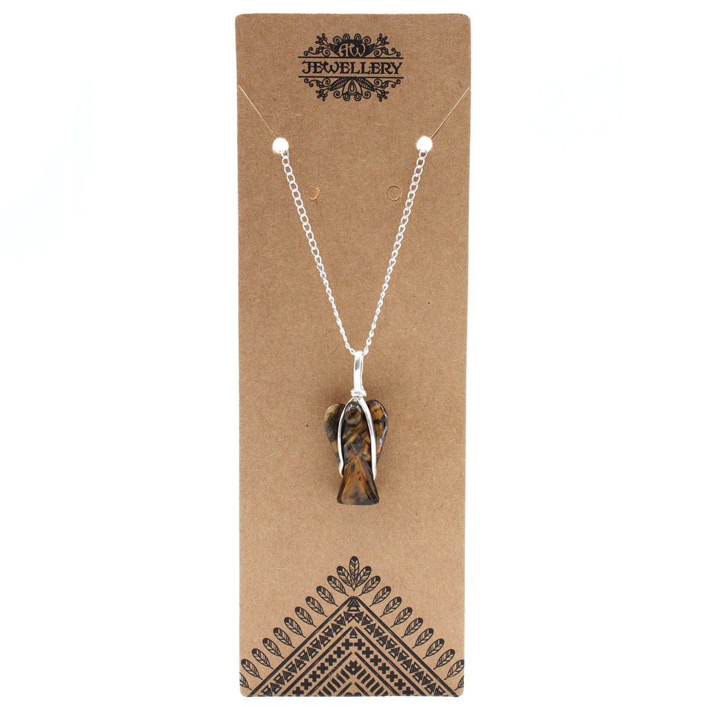 Gemstone Guardian Angel Pendant with Tiger Eye and Silver Chain