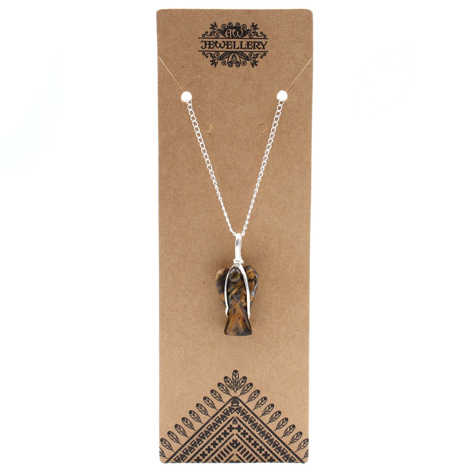 Gemstone Guardian Angel Pendant with Tiger Eye and Silver Chain