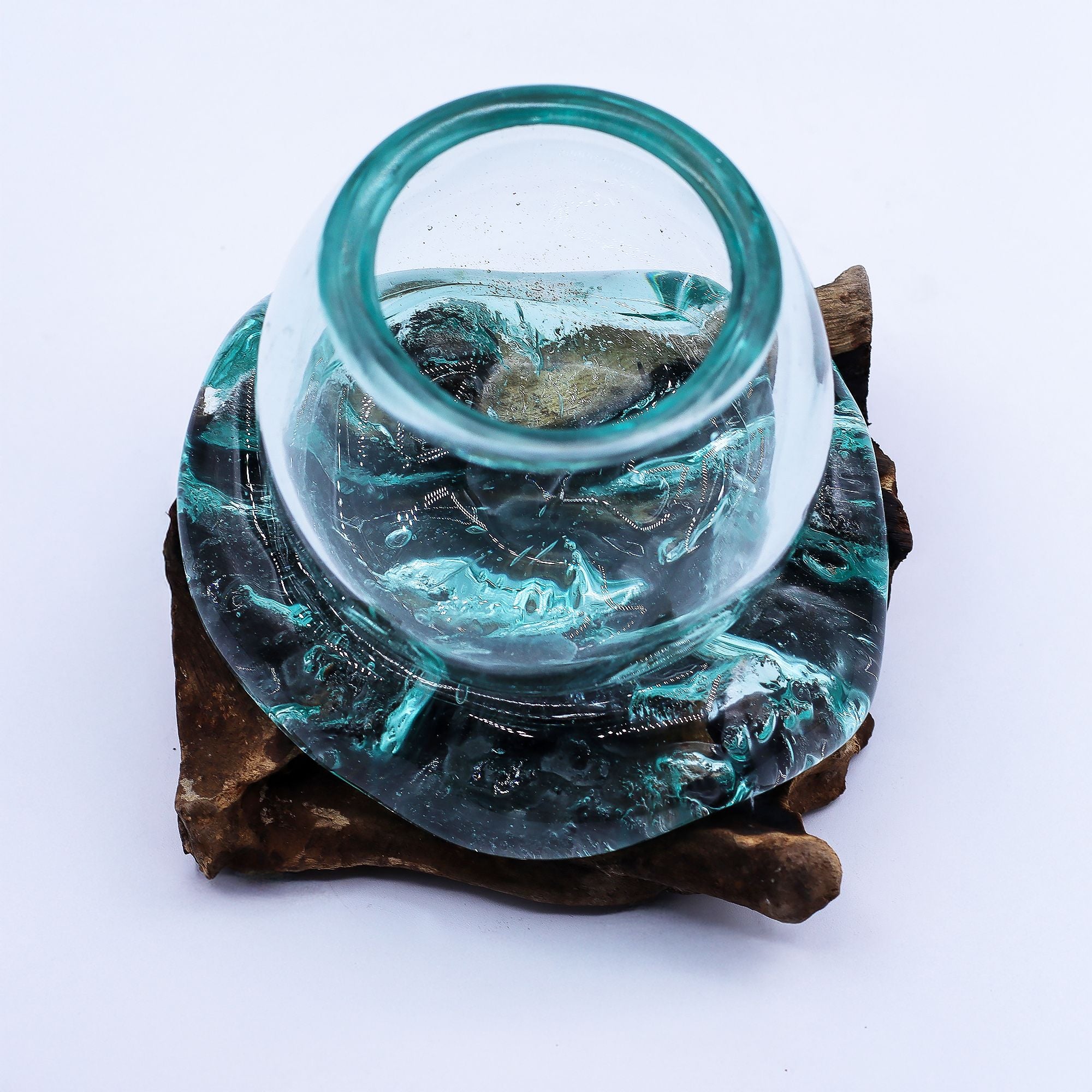 Molten Glass Mini Goldfish Bowl on Wood for Unique Décor