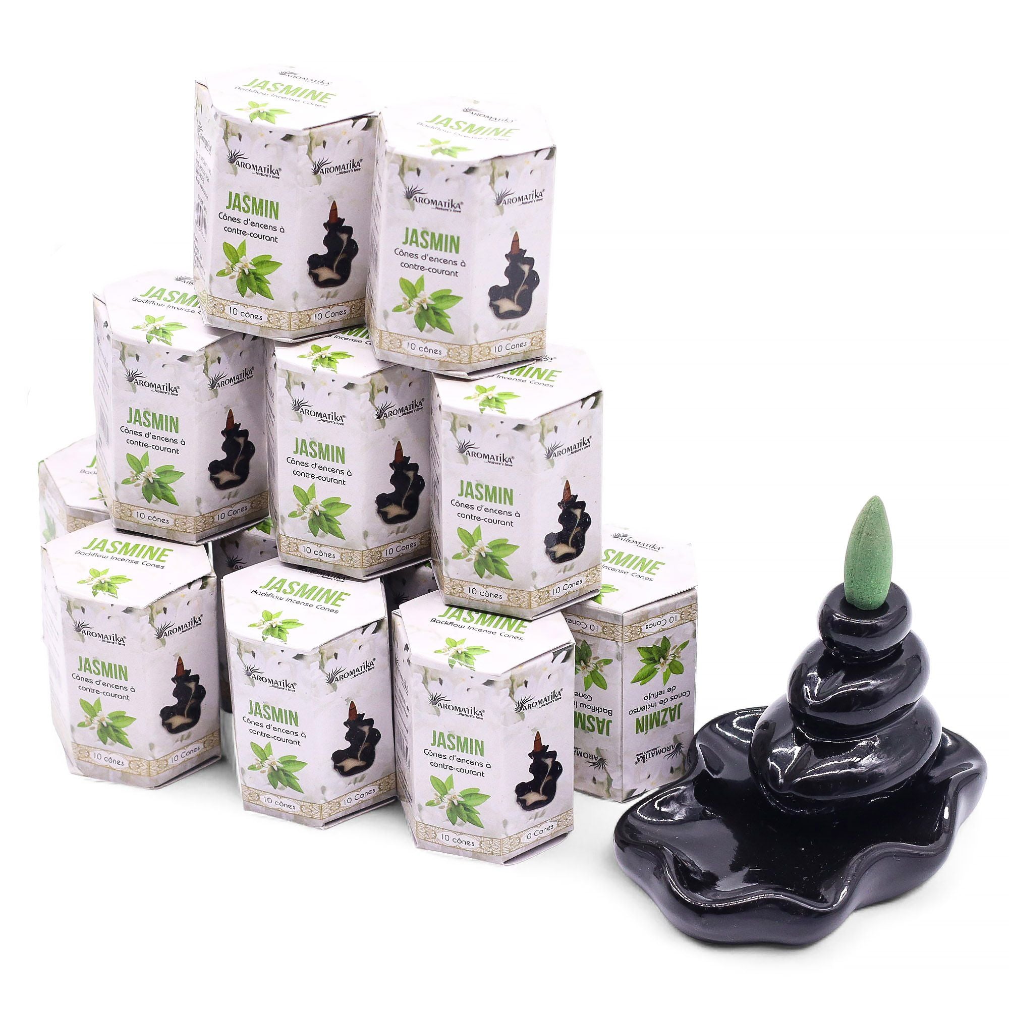 Pack of 10 Jasmine Scented Backflow Incense Cones for Relaxation